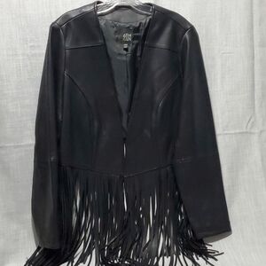 Lane Bryant Black Leather Fringe Jacket